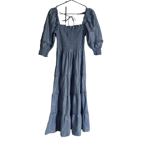 Hill House Nelsie Nap Dress Maxi Smocked Shimmer Glitter Blue Size S - Picture 4 of 7